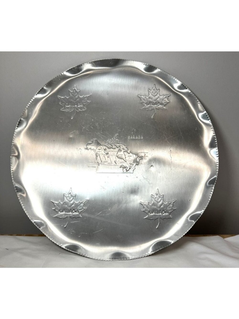 RARE Canadian Map Embossed Aluminum Tray With Maple Leaf Design